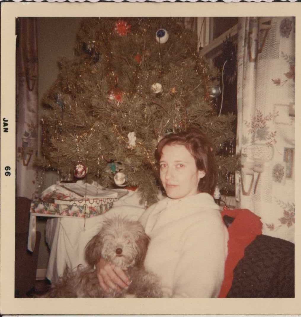 Joan and Pet Dog on Christmas, 1966